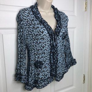 Agora Crinkle Fabric Blouse w/Artsy Ruffle & Beaded Embellishments  M